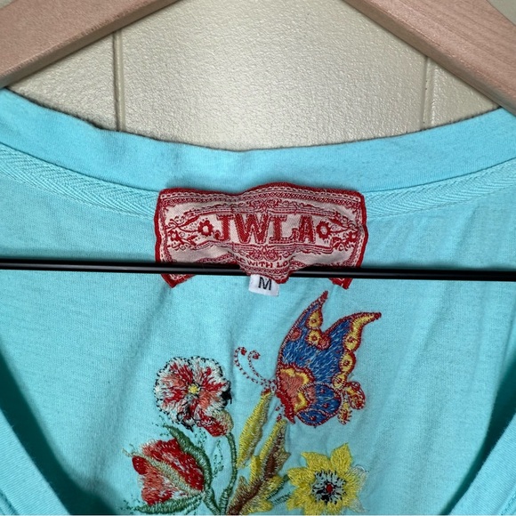 JWLA Johnny Was Embroidered Floral V Neck Slim Fit Top Tee M Medium - Picture 5 of 8